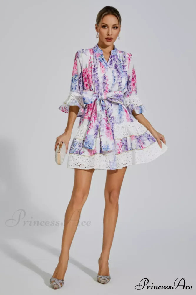 Kimora Floral Stylish Belted Mini Dress