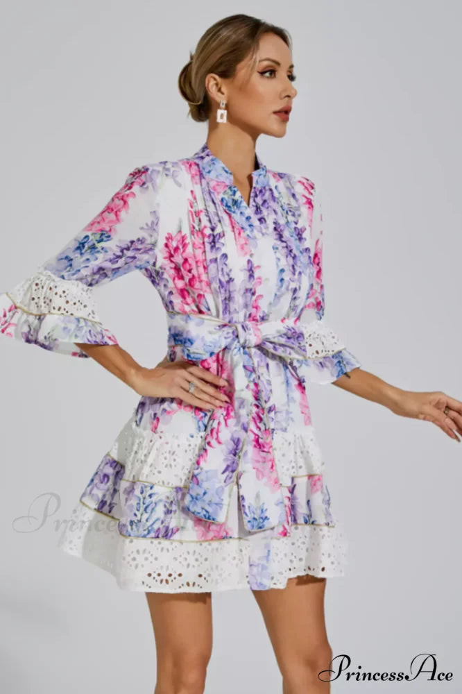 Kimora Floral Stylish Belted Mini Dress