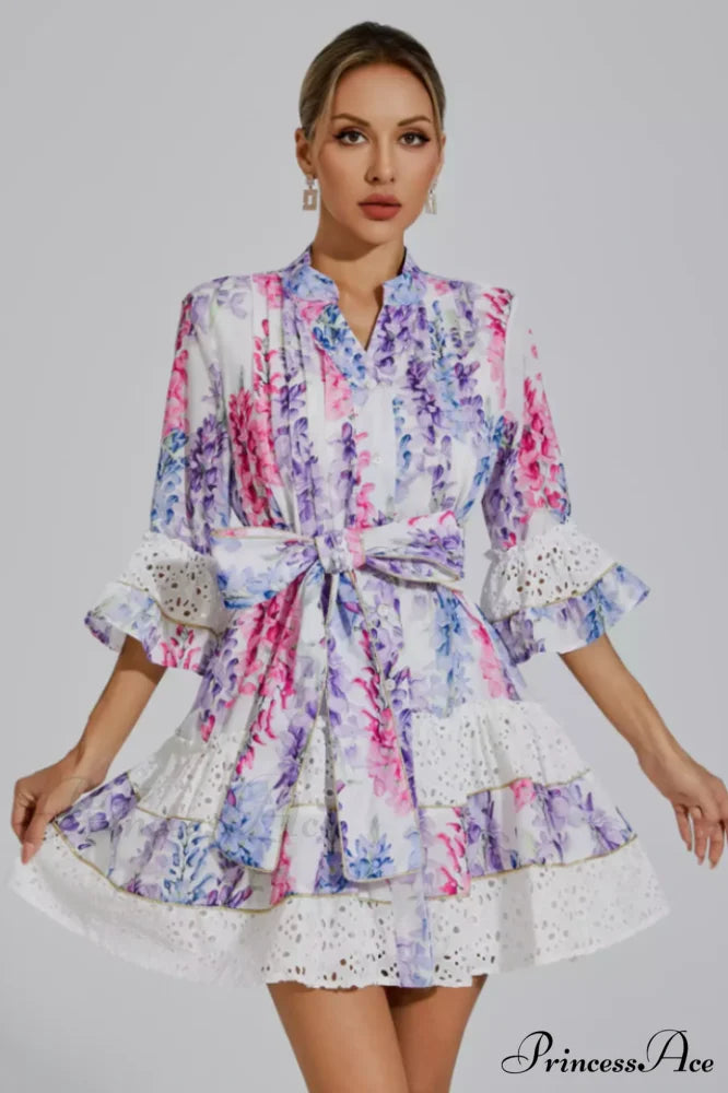 Kimora Floral Stylish Belted Mini Dress
