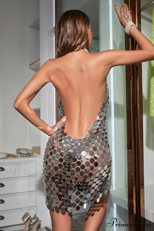 Kimora Halterneck Stylish Chainmail Mini Dress