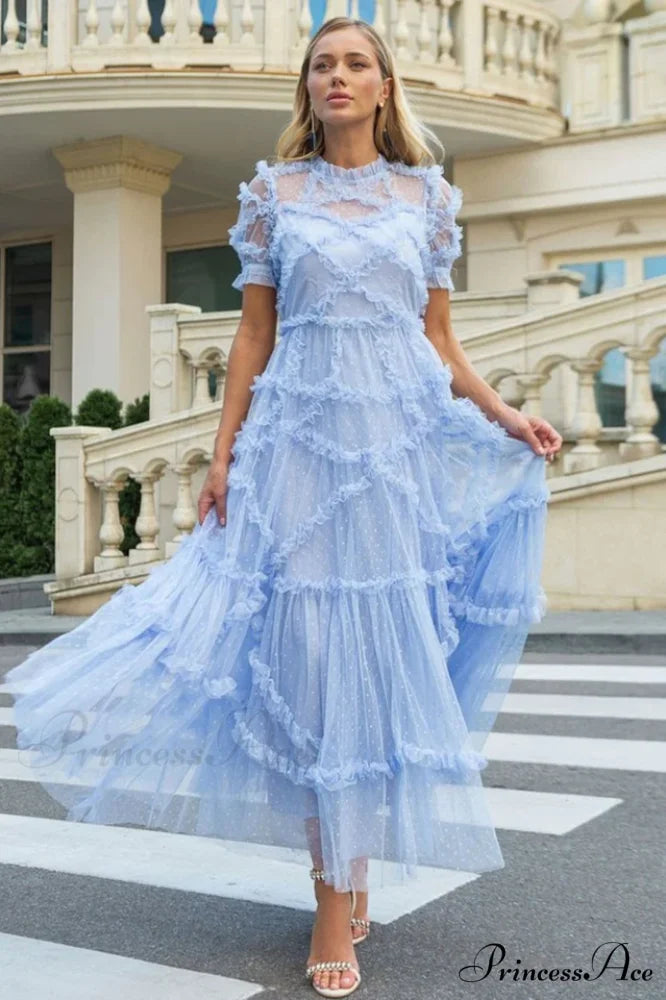 kinley blue ruched maxi casual dress Alluring