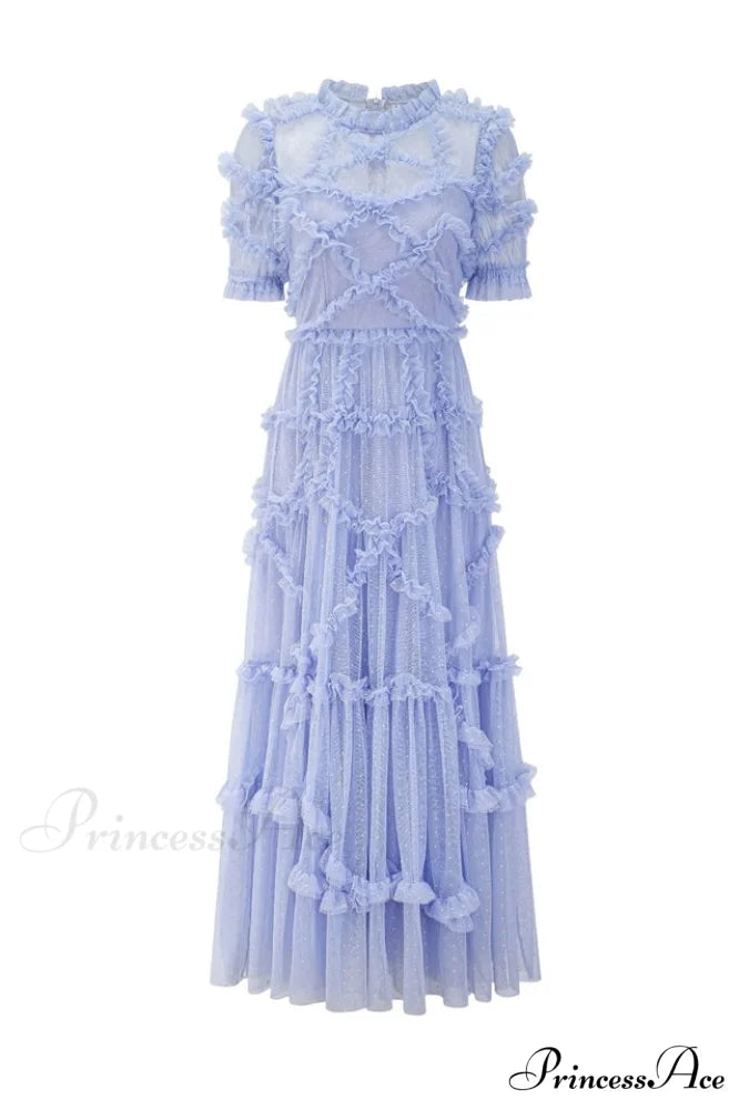 Kinley Ruched Ruffle Charming Hem Maxi Dress S / Baby Blue