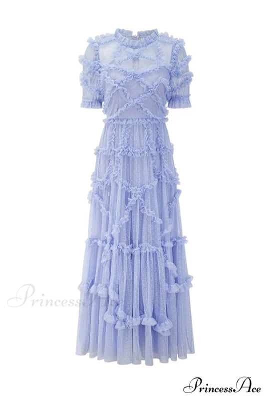 Kinley Ruched Ruffle Charming Hem Maxi Dress S / Baby Blue