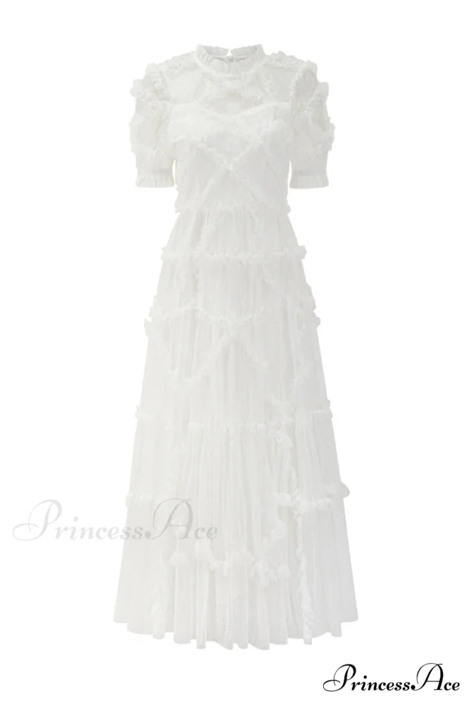 Kinley Ruched Ruffle Charming Hem Maxi Dress S / White