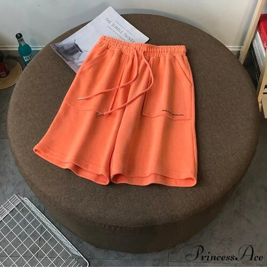 Knee Length Pants Drawstring Korean Shorts Orange / M(40-50kg)