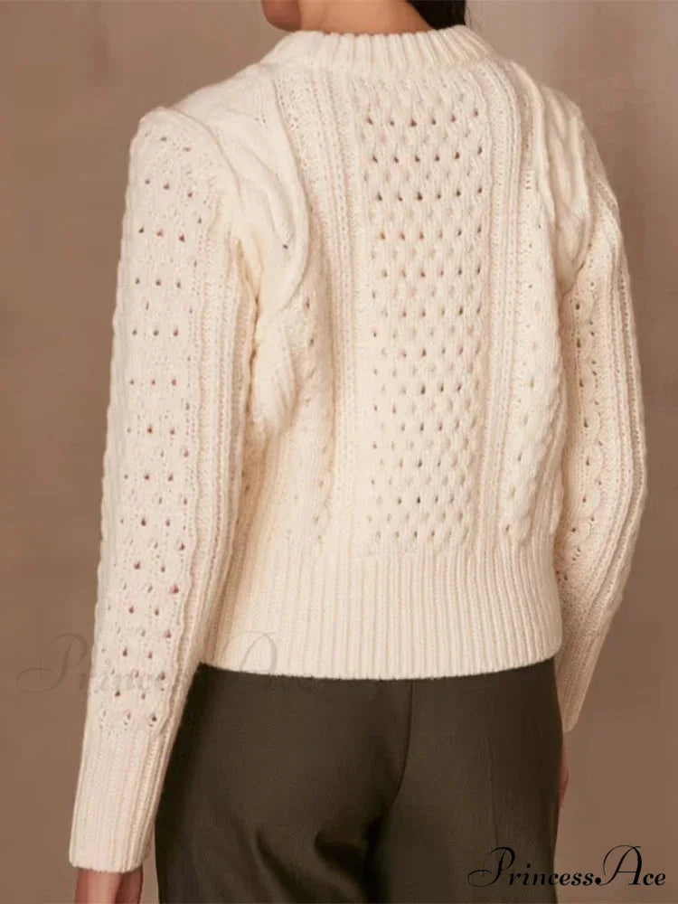 Knit Circular Neck Extended Sleeve Jumper swraters-241228