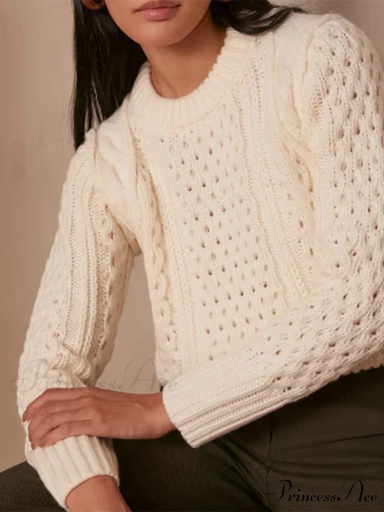 Knit Circular Neck Extended Sleeve Jumper swraters-241228