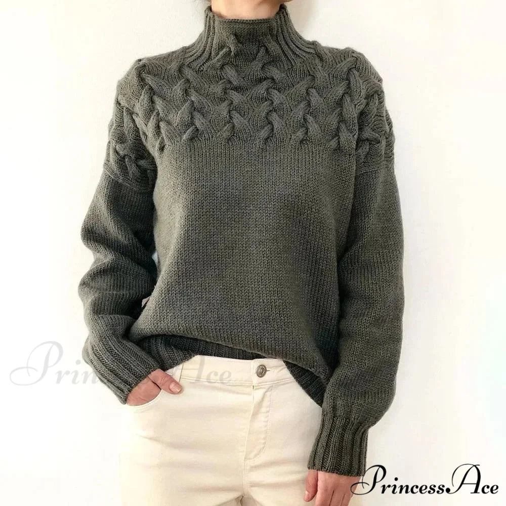 Knit & Crocheted Cozy Rose Jumper gery / S swraters-241228