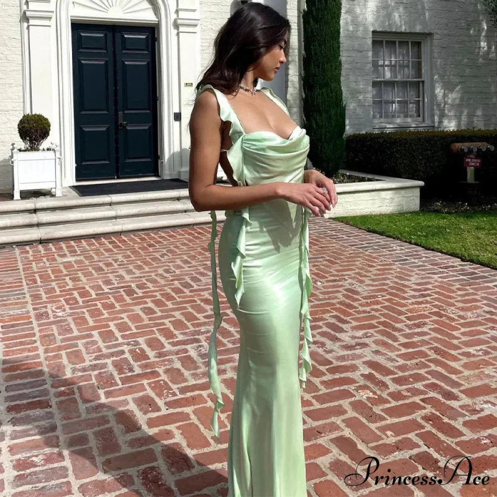Knit Cut Out Backless Party Club Robes Maxi Dress Green / S