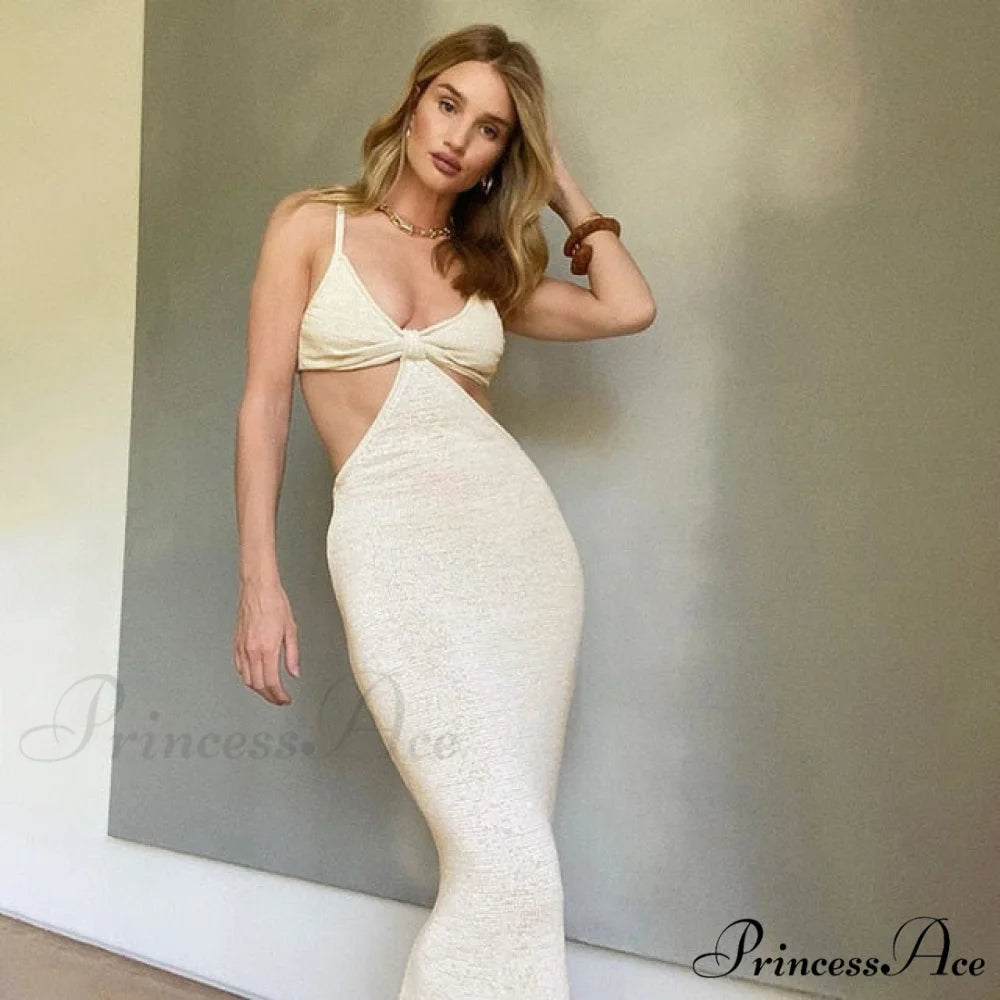 Knit Cut Out Charming Bralette Maxi Dress Apricot / L