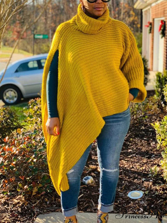 Knit Ruffle Graceful Sleeve Solid Tops Yellow / S