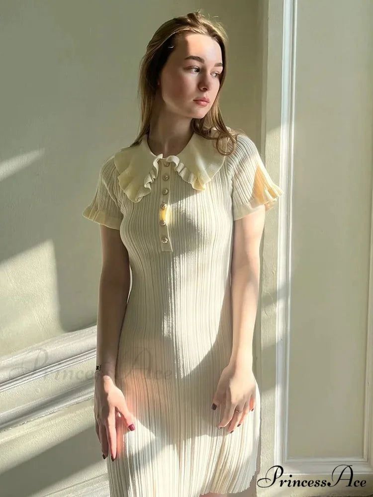 Knit Vintage Single-Buttoned Mini Dress minidress-250223