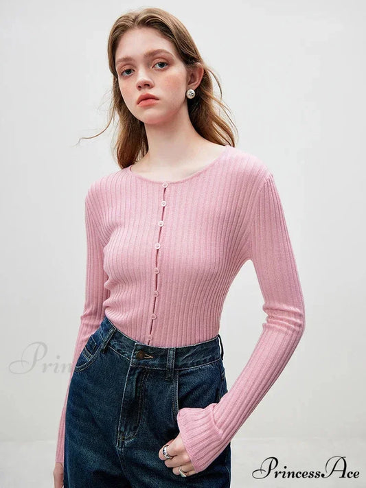 Knitted Circular Neck Jumper Informal Baggy Jumper Pink / S swraters-241228