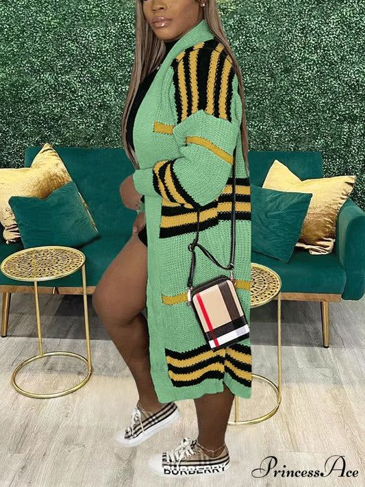 Knitted Color Graceful Block Cardigan