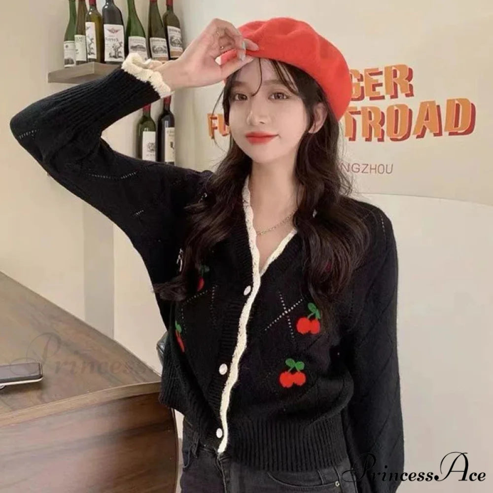 Knitted Cozy Autumnal Winter V-neck Floral Casual Long Sleeve Comfortable Stylish Sweater