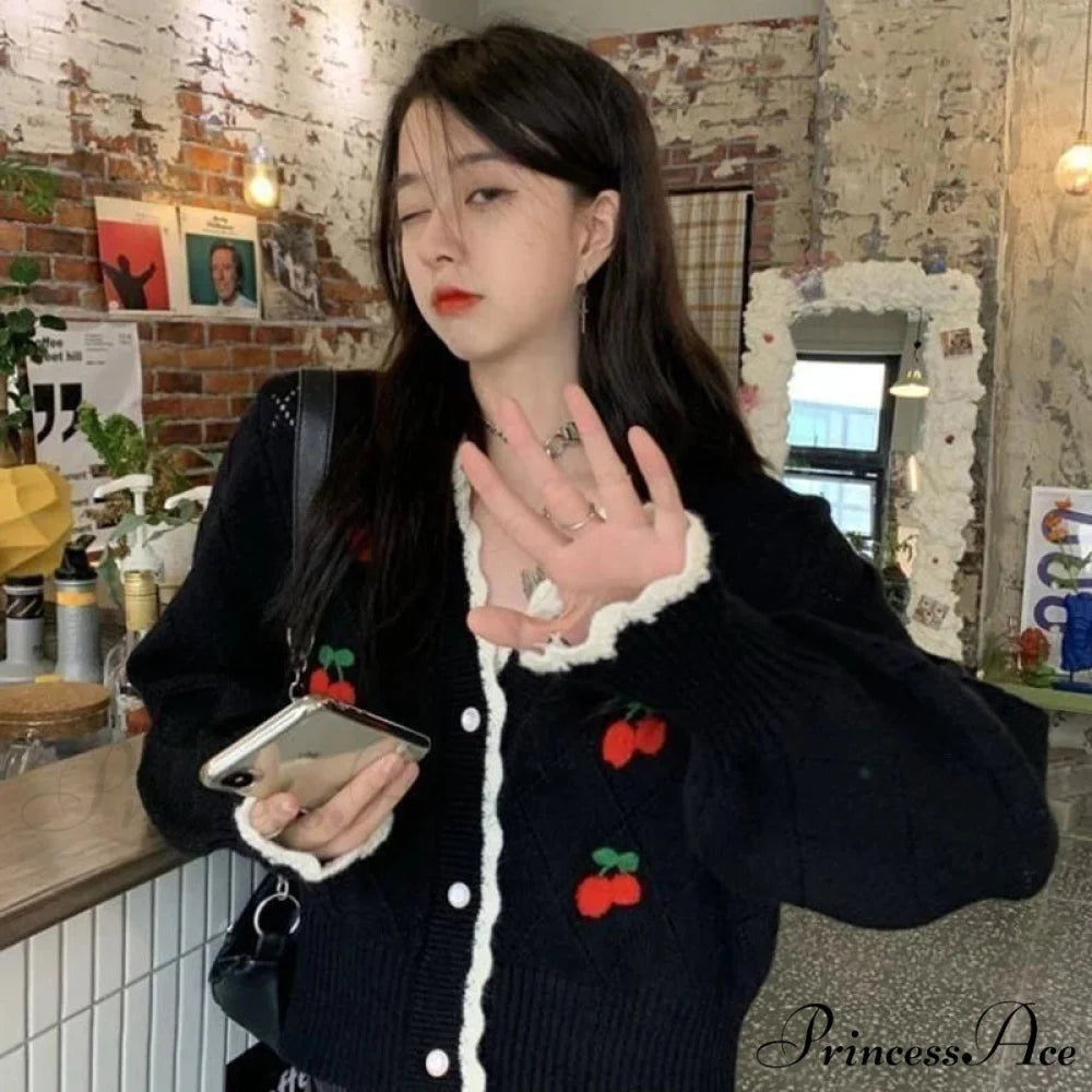 Knitted Cozy Autumnal Winter V-neck Floral Casual Long Sleeve Comfortable Stylish Sweater