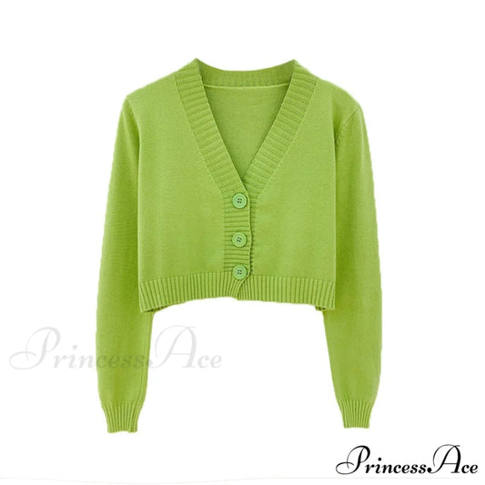 Knitted Crop Women Korean Short Cardigan Green / One Size