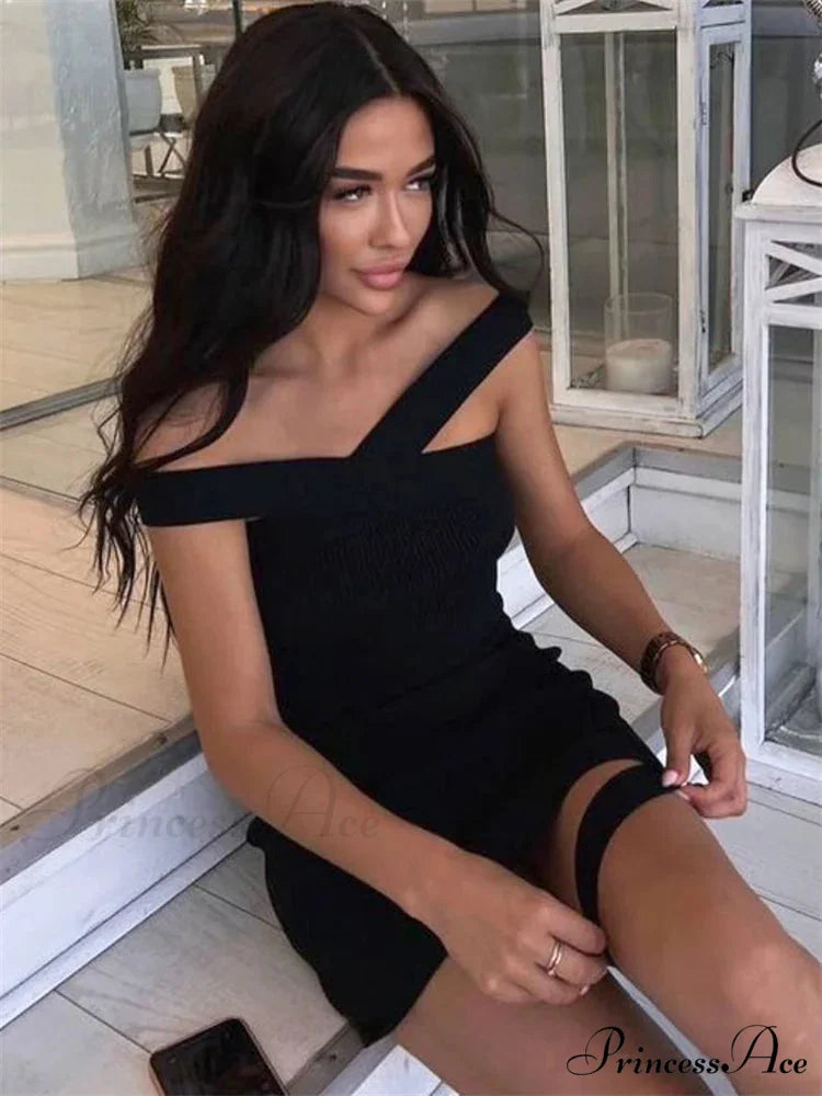 Knitted Halter Bandage Short Dress Black / S minidress-250223