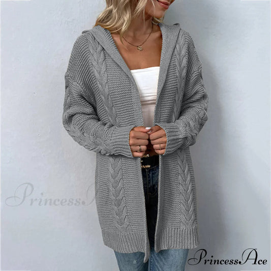 Knitted Hooded Cardigan Gray / S