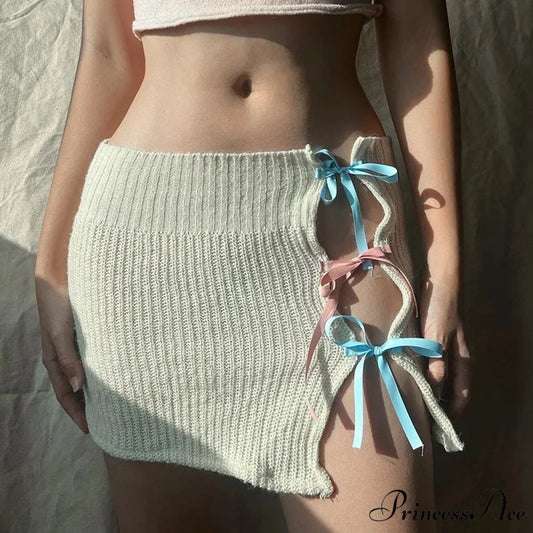 Knitted Ribbon Tie Empty Skirt WHITE / S skirts-250223