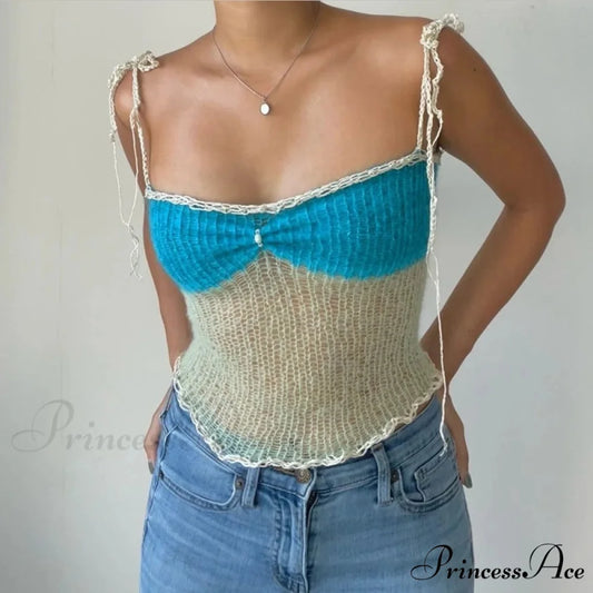Knitted Slit Fitted Cropped Top Blue / S croptop-250223