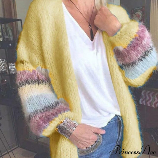 Knitted Striped Cardigan Yellow / S