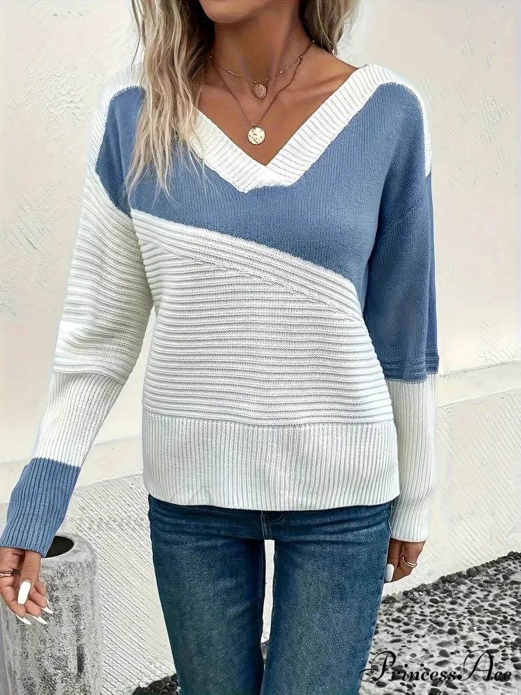 Knitted V-neck Warm Ribbed Comfortable Slim Casual Stylish Soft Sweater