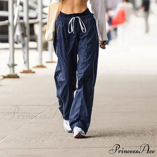 Korean Side Stripe Low Rise Trousers Blue / S pants-241228