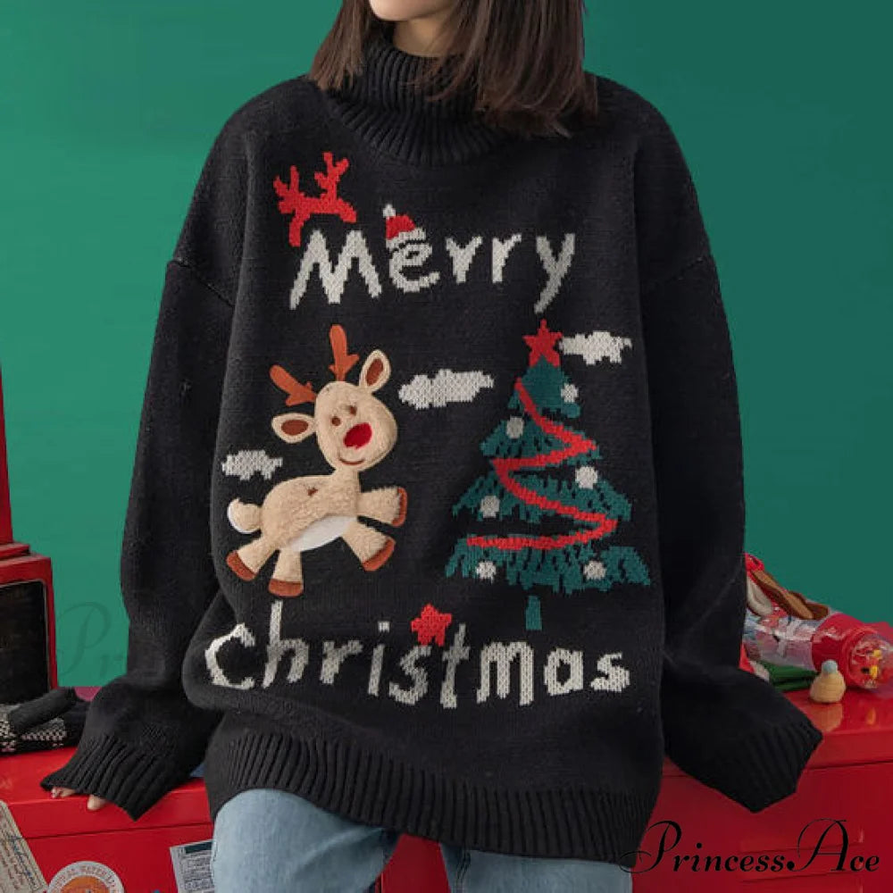 Korean Style Wild Loose Casual Loose Sweater black / M