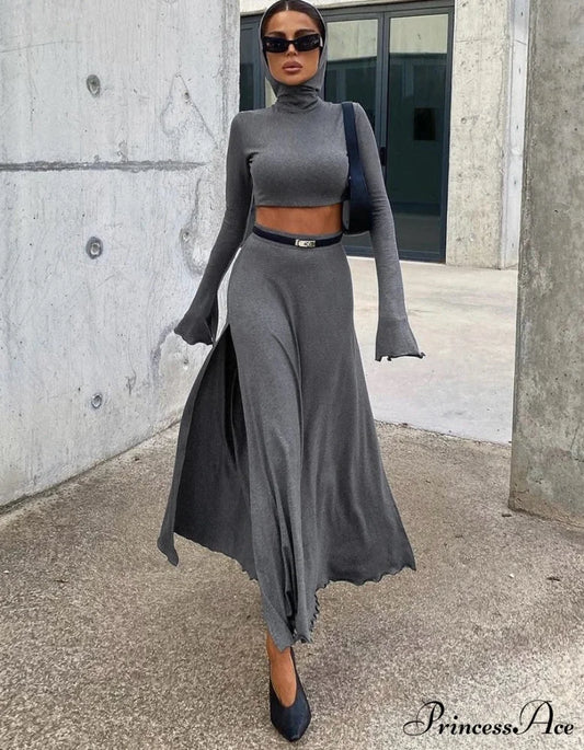 KORI KNITTED Stylish TWO PIECE SET Grey / M