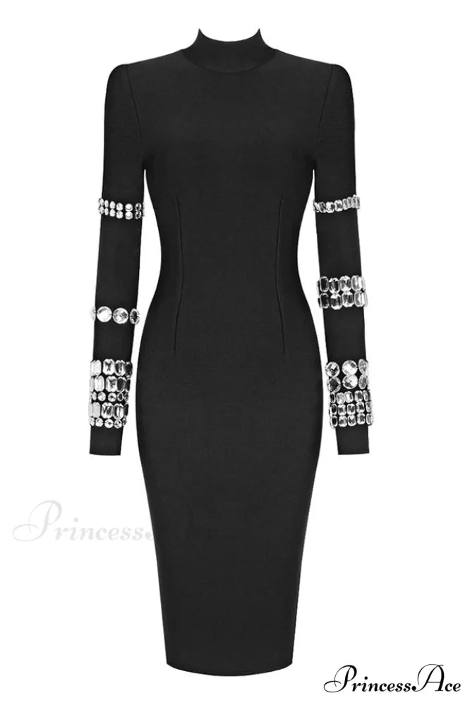 Kris Rhinestone Stylish Bodycon Dress XS / Black