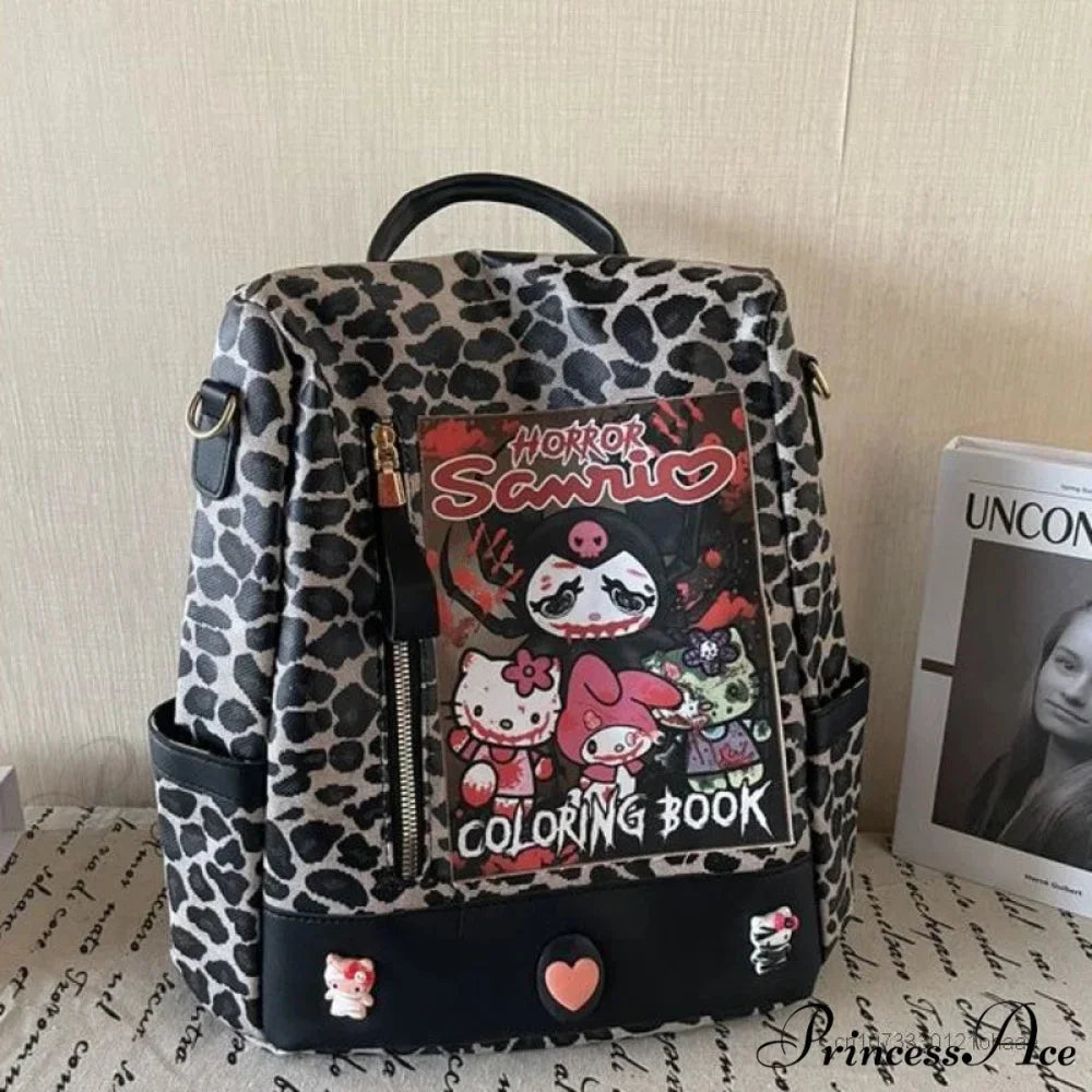 Kuromi Leopard Print Y2K Gothic Vintage Fashion Luxury Cartoon Cute Shoulder Bag BLACK LEOPARD