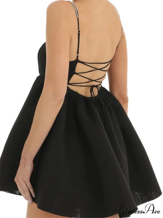 Lace A line Sleeveless Spaghetti Strap Square Neck Mini Dress