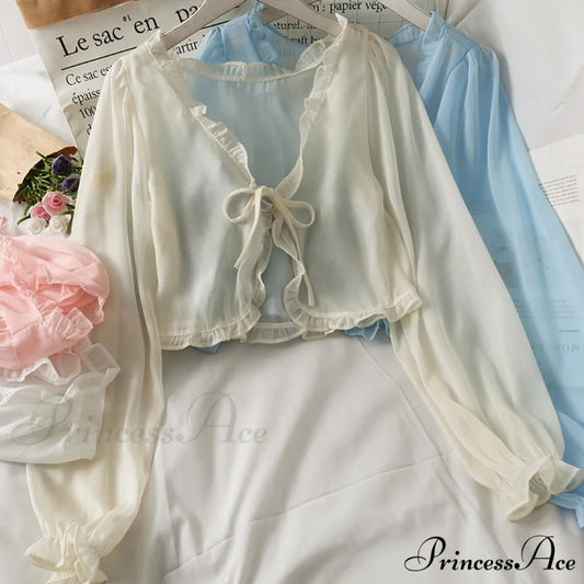 Lace - Cardigan Sun Blouse Blouse - Protection Thin Coat Bow Women’s Warm-Season Cover