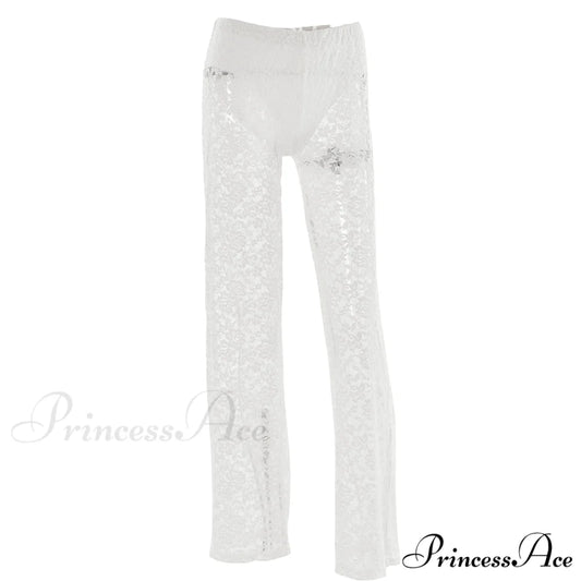 Lace Elegant Sheer Trousers White / M