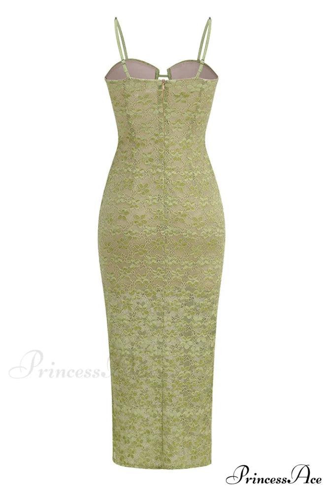 Lace Floral Crystal Charming Chain Bustier Midi Dress