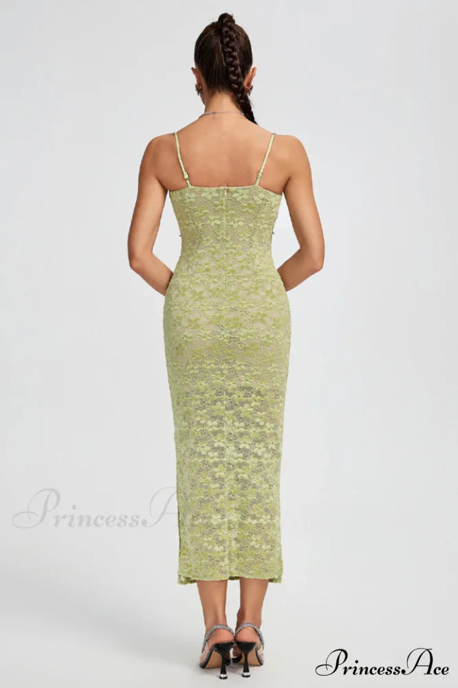 Lace Floral Crystal Charming Chain Bustier Midi Dress