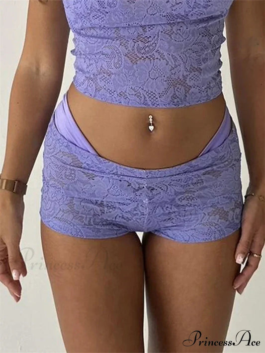 Lace Flowery Bikini Cover-Up Brief purple / S short-250223