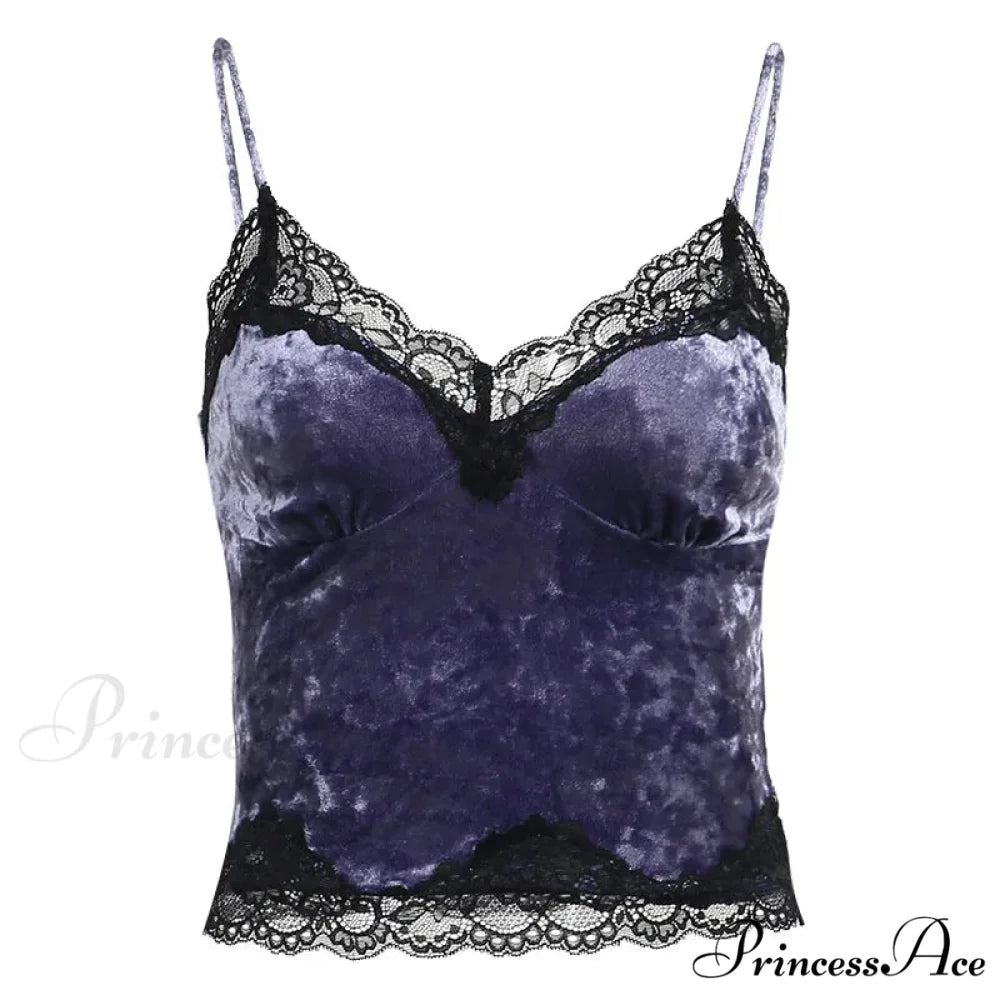 Lace Gothic Aesthetic Velvet Grunge Punk Bodycon V-neck Elegant Classic Crop Top