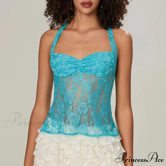 Lace Halter Bind-Up Crop Top pink / S croptop-250223