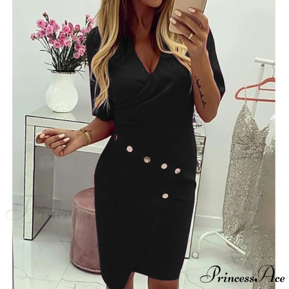 Lace Hollow Backless Elegant Party Chic Retro Dress Black D / S