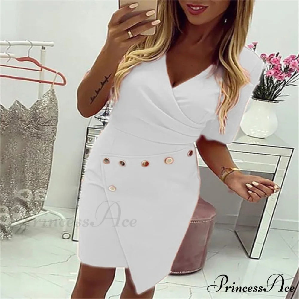 Lace Hollow Backless Elegant Party Chic Retro Dress White D / S