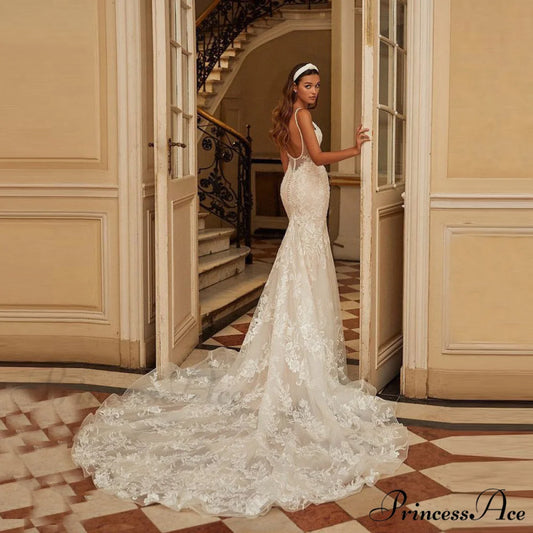 Lace Open-Back Mermaid Bridal Gown white / 2 weddingdress-250223