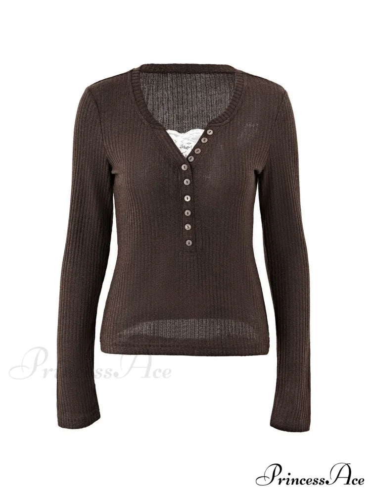 Lace Paneled Graceful Brown Tank Top