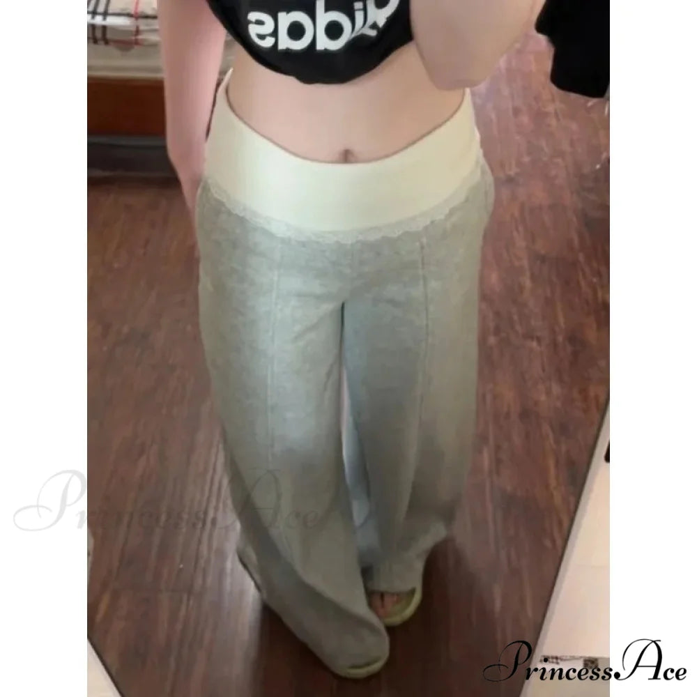 Lace Patchwork Fundamental Flare Women Pants Grey / S pants-241228