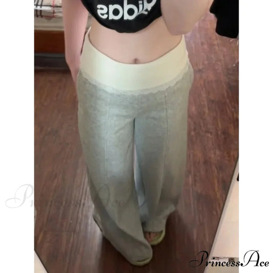 Lace Patchwork Fundamental Flare Women Pants Grey / S pants-241228