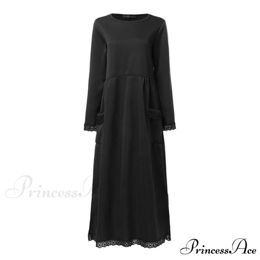 Lace Patchwork Sweatshirts Dress black / XXXL