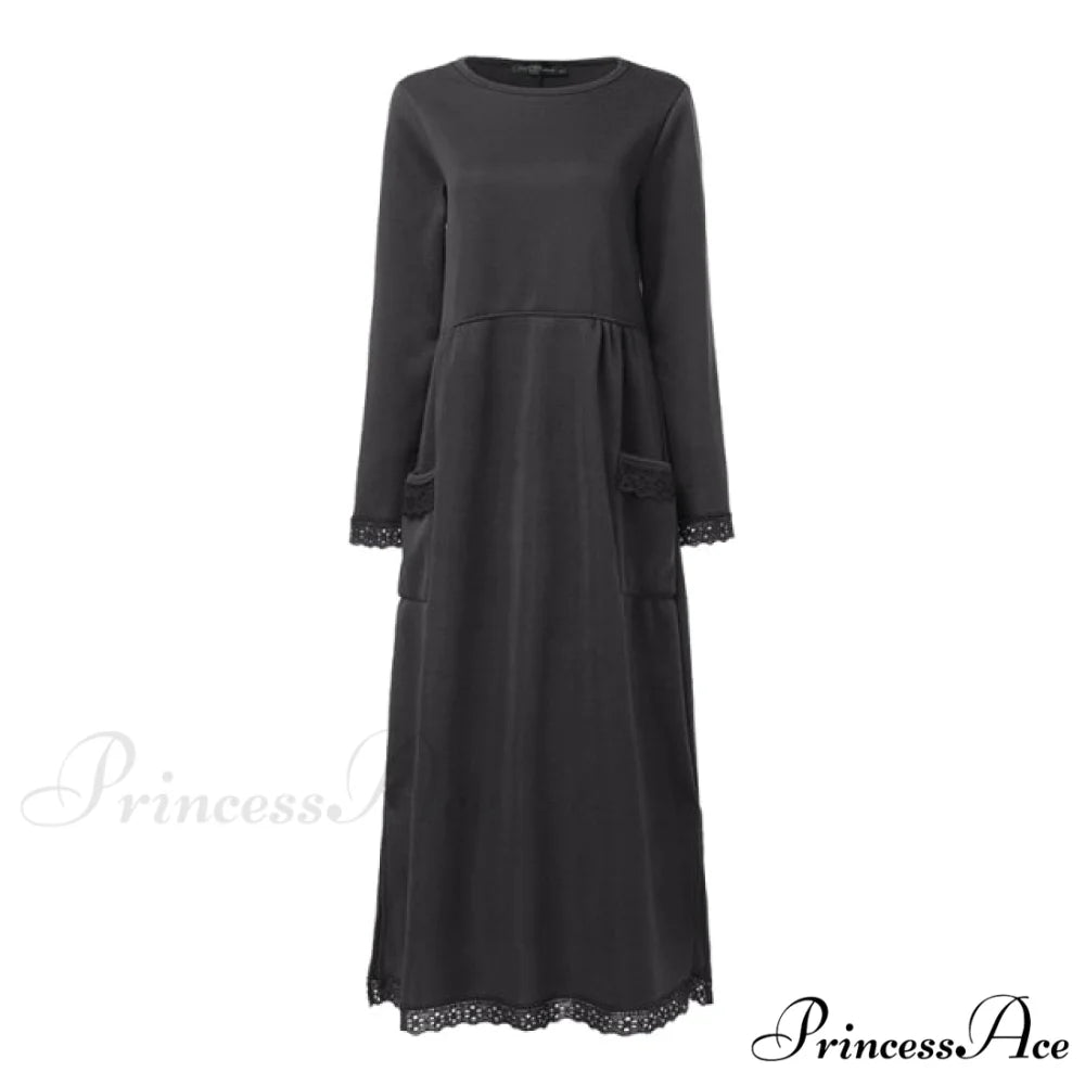 Lace Patchwork Sweatshirts Dress Dark Grey / XXXL