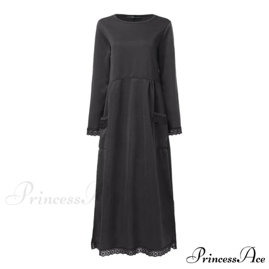 Lace Patchwork Sweatshirts Dress Dark Grey / XXXL