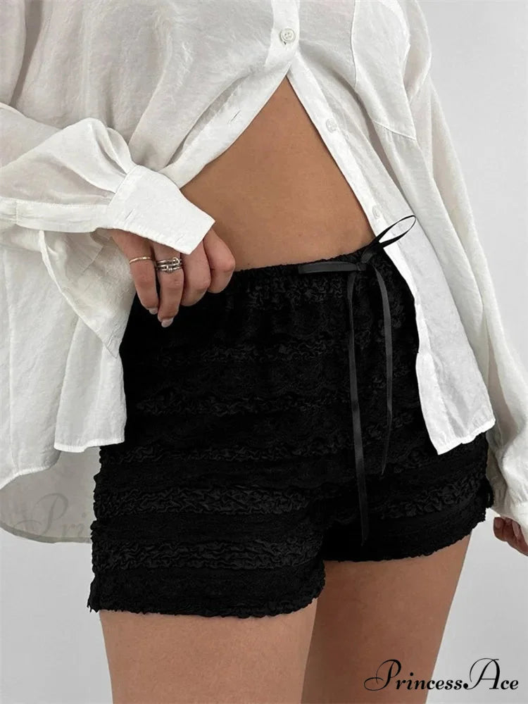 Lace Ribbon Patchwork Bloomer Short short-250223